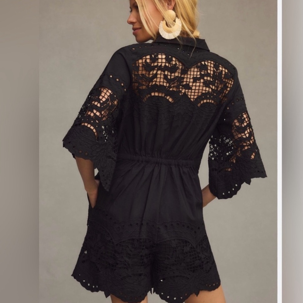 Ranna Gill Anthropologie Button Down Black Lace Romper